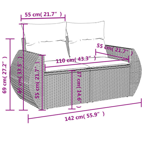 4-tlg. Garten-Sofagarnitur mit Kissen Braun Poly Rattan