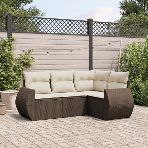 4-tlg. Garten-Sofagarnitur mit Kissen Braun Poly Rattan