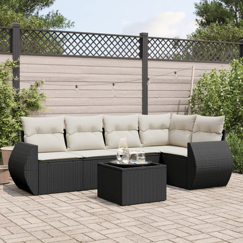 6-tlg. Garten-Sofagarnitur mit Kissen Schwarz Poly Rattan