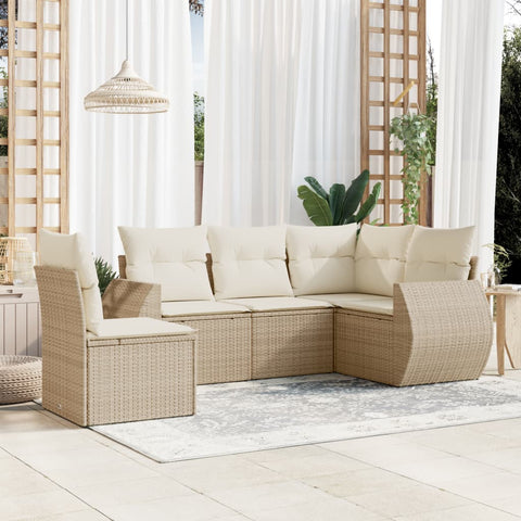 5-tlg. Garten-Sofagarnitur mit Kissen Beige Poly Rattan