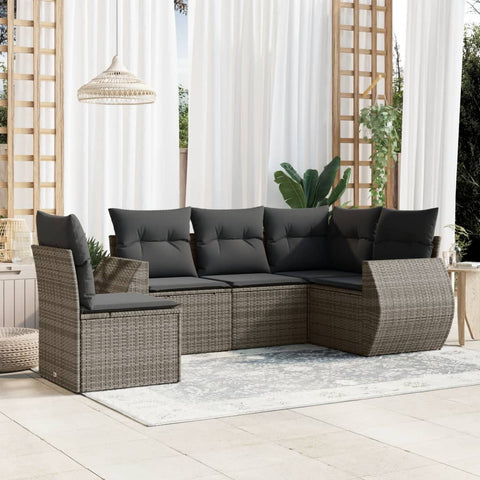 5-tlg. Garten-Sofagarnitur mit Kissen Grau Poly Rattan