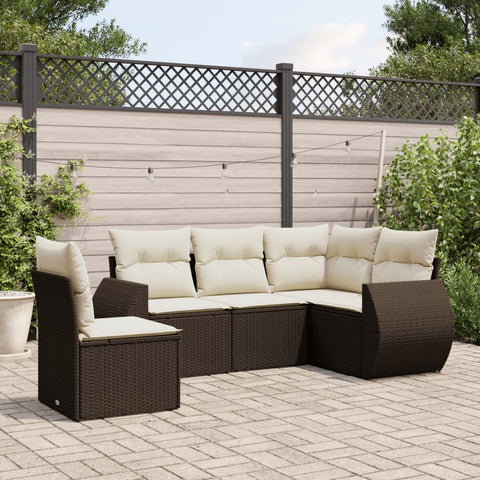 5-tlg. Garten-Sofagarnitur mit Kissen Braun Poly Rattan