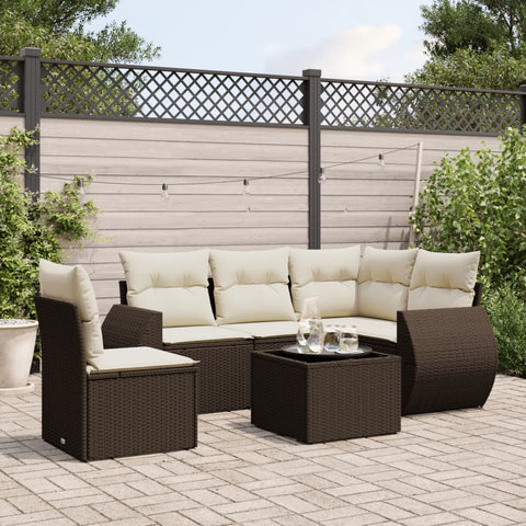 6-tlg. Garten-Sofagarnitur mit Kissen Braun Poly Rattan