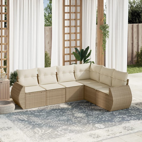 6-tlg. Garten-Sofagarnitur mit Kissen Beige Poly Rattan