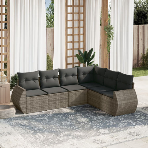 6-tlg. Garten-Sofagarnitur mit Kissen Grau Poly Rattan