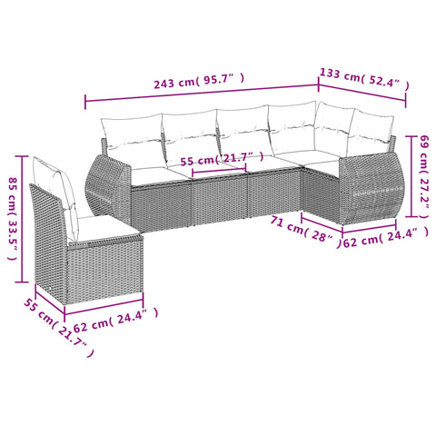 6-tlg. Garten-Sofagarnitur mit Kissen Braun Poly Rattan