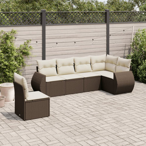 6-tlg. Garten-Sofagarnitur mit Kissen Braun Poly Rattan