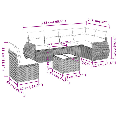 7-tlg. Garten-Sofagarnitur mit Kissen Beige Poly Rattan