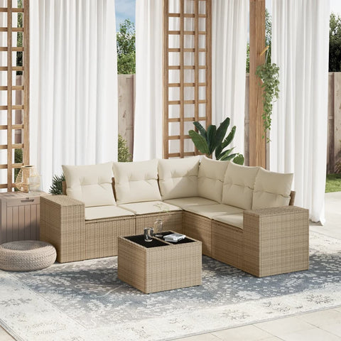 6-tlg. Garten-Sofagarnitur mit Kissen Beige Poly Rattan