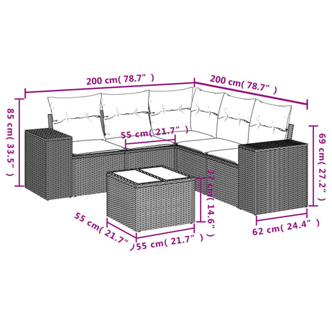 6-tlg. Garten-Sofagarnitur mit Kissen Braun Poly Rattan