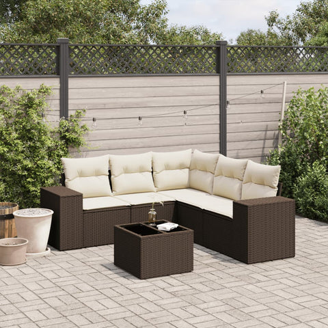 6-tlg. Garten-Sofagarnitur mit Kissen Braun Poly Rattan