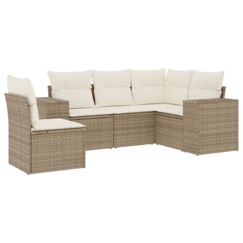 5-tlg. Garten-Sofagarnitur mit Kissen Beige Poly Rattan