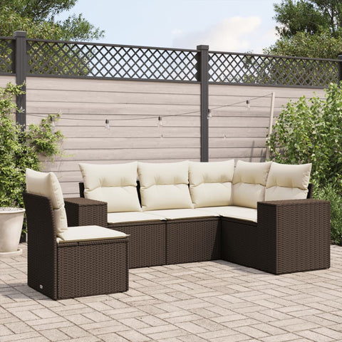 5-tlg. Garten-Sofagarnitur mit Kissen Braun Poly Rattan