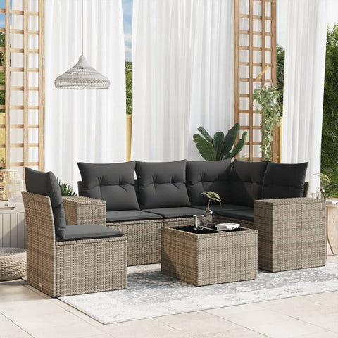 6-tlg. Garten-Sofagarnitur mit Kissen Grau Poly Rattan