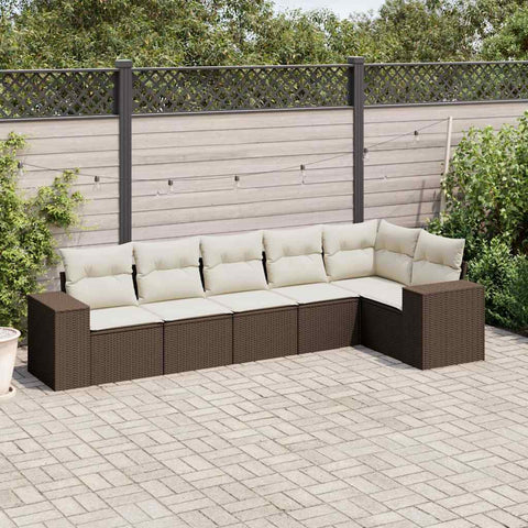 6-tlg. Garten-Sofagarnitur mit Kissen Braun Poly Rattan