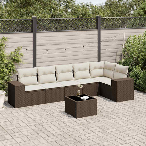 7-tlg. Garten-Sofagarnitur mit Kissen Braun Poly Rattan