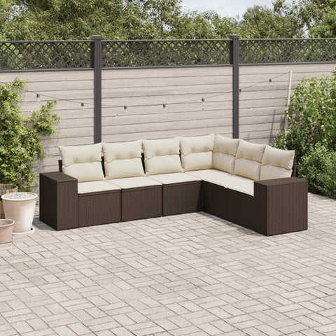 6-tlg. Garten-Sofagarnitur mit Kissen Braun Poly Rattan