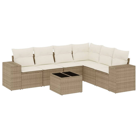 7-tlg. Garten-Sofagarnitur mit Kissen Beige Poly Rattan