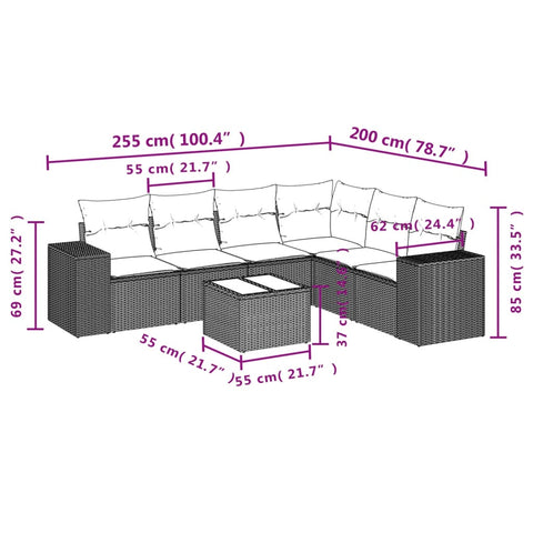 7-tlg. Garten-Sofagarnitur mit Kissen Grau Poly Rattan