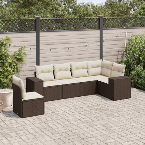 6-tlg. Garten-Sofagarnitur mit Kissen Braun Poly Rattan