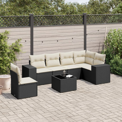 7-tlg. Garten-Sofagarnitur mit Kissen Schwarz Poly Rattan