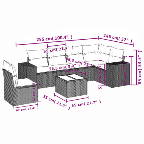 7-tlg. Garten-Sofagarnitur mit Kissen Braun Poly Rattan