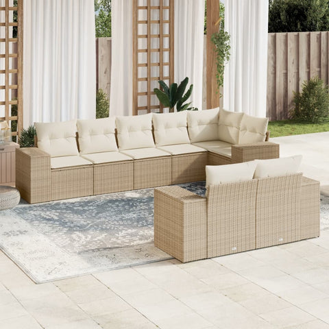 8-tlg. Garten-Sofagarnitur mit Kissen Beige Poly Rattan