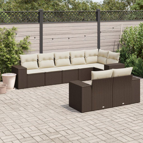 8-tlg. Garten-Sofagarnitur mit Kissen Braun Poly Rattan