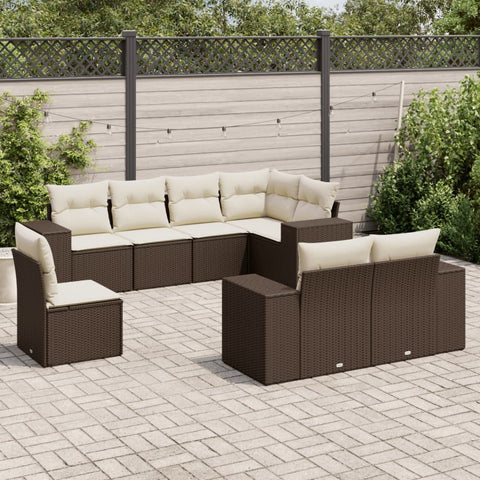 8-tlg. Garten-Sofagarnitur mit Kissen Braun Poly Rattan