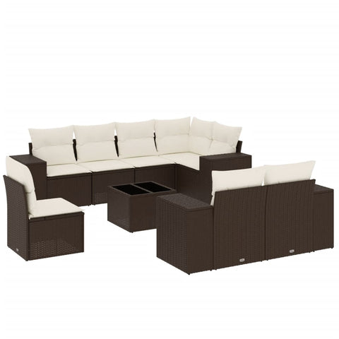 9-tlg. Garten-Sofagarnitur mit Kissen Braun Poly Rattan