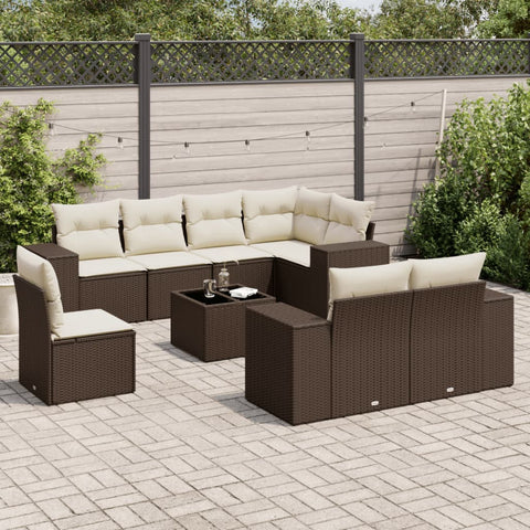 9-tlg. Garten-Sofagarnitur mit Kissen Braun Poly Rattan