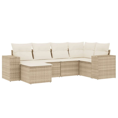 6-tlg. Garten-Sofagarnitur mit Kissen Beige Poly Rattan