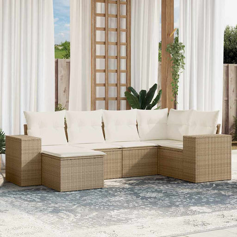 6-tlg. Garten-Sofagarnitur mit Kissen Beige Poly Rattan