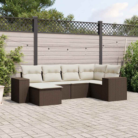 6-tlg. Garten-Sofagarnitur mit Kissen Braun Poly Rattan