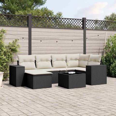 7-tlg. Garten-Sofagarnitur mit Kissen Schwarz Poly Rattan