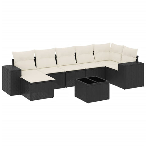 8-tlg. Garten-Sofagarnitur mit Kissen Schwarz Poly Rattan