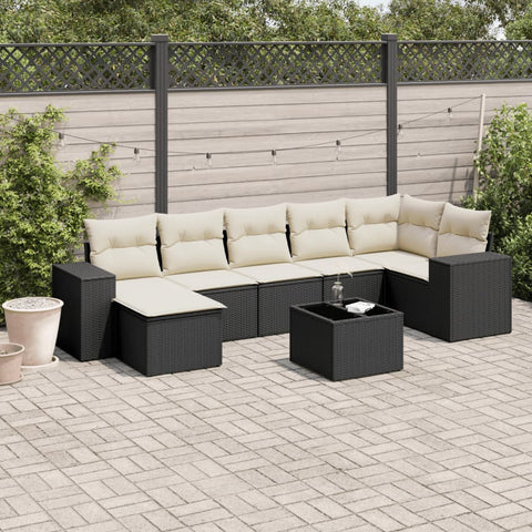 8-tlg. Garten-Sofagarnitur mit Kissen Schwarz Poly Rattan