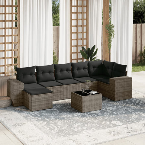 8-tlg. Garten-Sofagarnitur mit Kissen Grau Poly Rattan