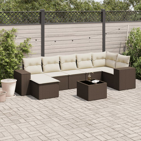 8-tlg. Garten-Sofagarnitur mit Kissen Braun Poly Rattan