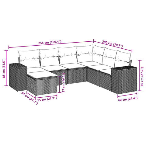 7-tlg. Garten-Sofagarnitur mit Kissen Beige Poly Rattan