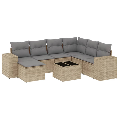 8-tlg. Garten-Sofagarnitur mit Kissen Beige Poly Rattan