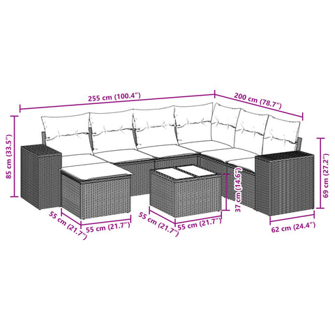 8-tlg. Garten-Sofagarnitur mit Kissen Beige Poly Rattan