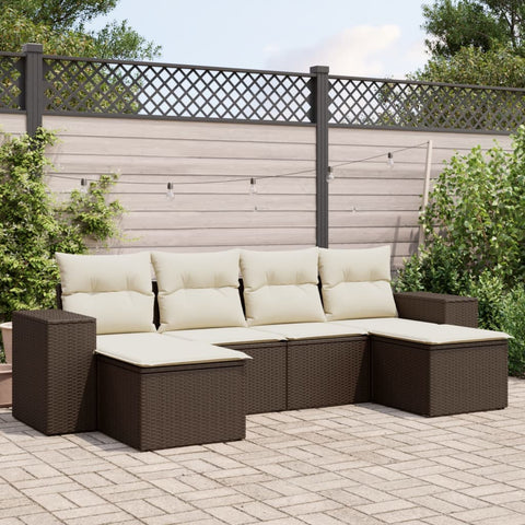 6-tlg. Garten-Sofagarnitur mit Kissen Braun Poly Rattan