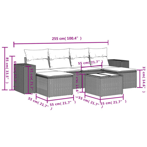 7-tlg. Garten-Sofagarnitur mit Kissen Grau Poly Rattan