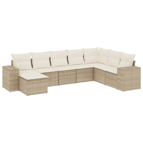 8-tlg. Garten-Sofagarnitur mit Kissen Beige Poly Rattan