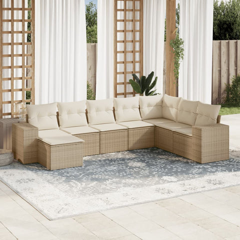 8-tlg. Garten-Sofagarnitur mit Kissen Beige Poly Rattan