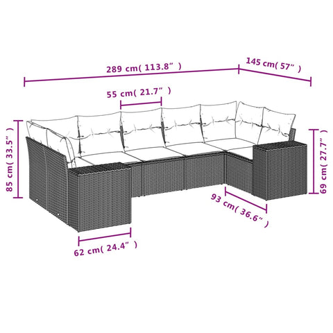 7-tlg. Garten-Sofagarnitur mit Kissen Braun Poly Rattan