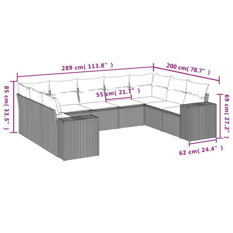 9-tlg. Garten-Sofagarnitur mit Kissen Braun Poly Rattan