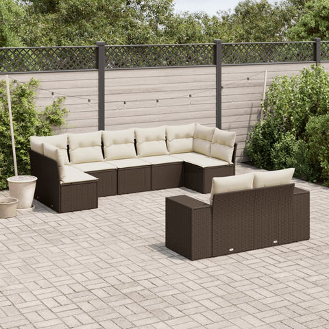 9-tlg. Garten-Sofagarnitur mit Kissen Braun Poly Rattan