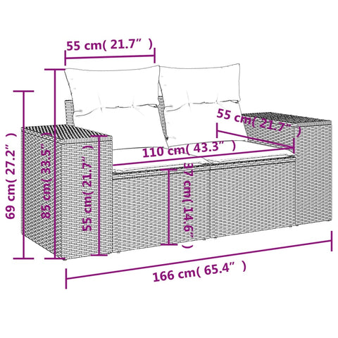 9-tlg. Garten-Sofagarnitur mit Kissen Braun Poly Rattan